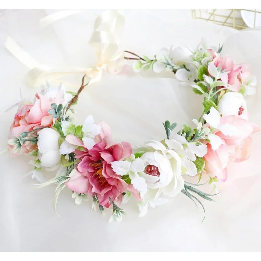 Bridal Flower Crown Floral Headpiece Wedding Party Headband Adjustable